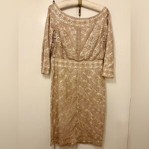 Tadashi Shoji Gold Lace 3/4 Sleeve Dress